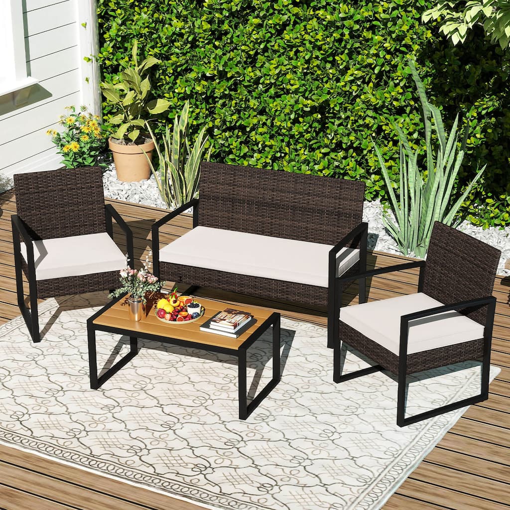 Costway 4 Piece Patio Furniture Set with Cushioned Chairs & Wood - See Details