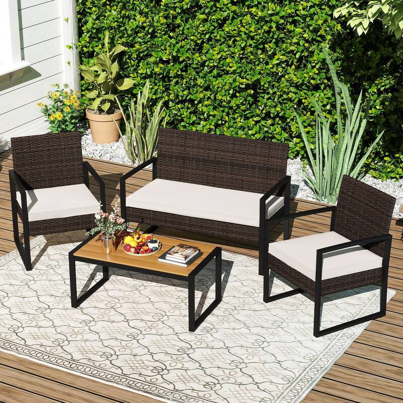 Costway 8 Piece Patio Furniture Set with Cushioned Chairs & Wood - See Details