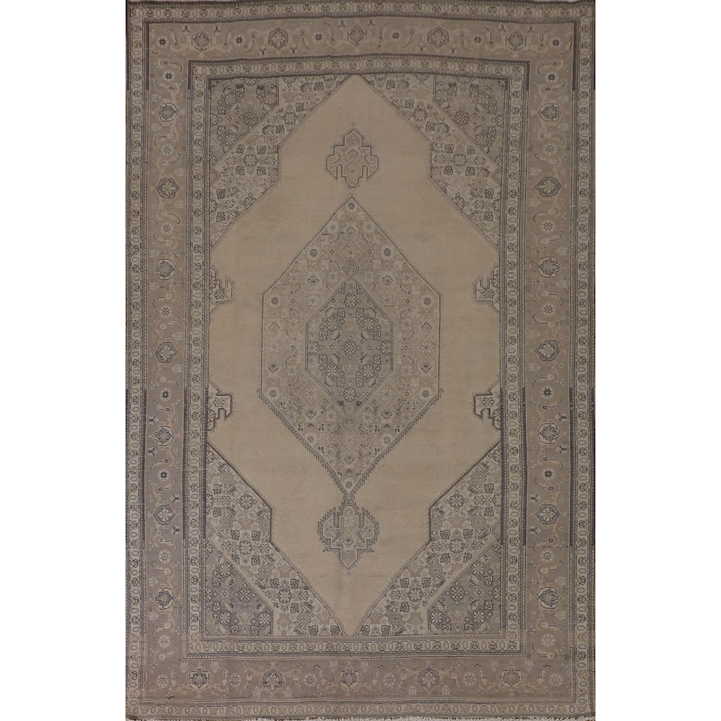 Geometric Tabriz Persian Vintage Area Rug Hand-Knotted Wool Carpet - 7'6"x 11'7"