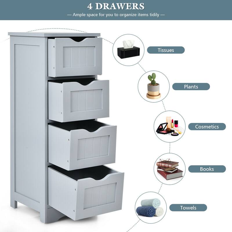 Gymax Bathroom Floor Cabinet Free Standing Storage Side Organizer W/4 - See Details