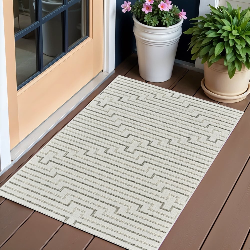 Elto Sleek Geometric Weather Resistant Current & Stylish Outdoor Rug