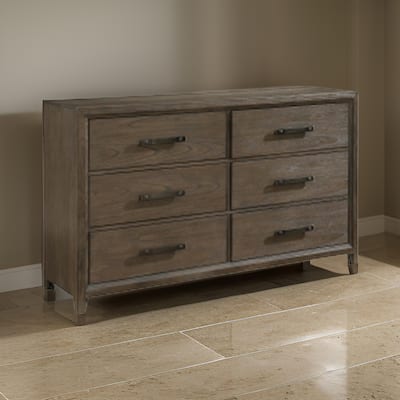 Wyn 62 Inch Wide Dresser, 6 Drawers, Nickel Handles, Brushed Walnut Brown