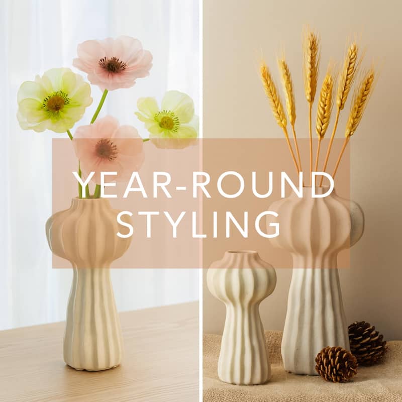 Aria Home White Cactus Inspired Ceramic Vase Set of 2 for Modern Decor