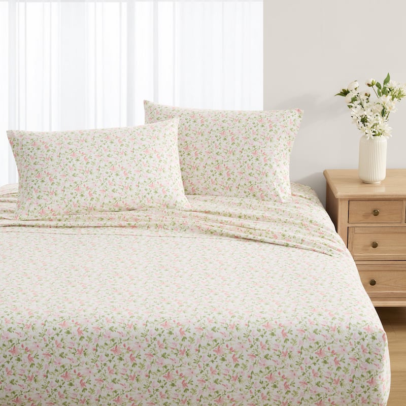 Laura Ashley Soft & Breathable Cotton Percale Deep-Pocket Sheet Set.
