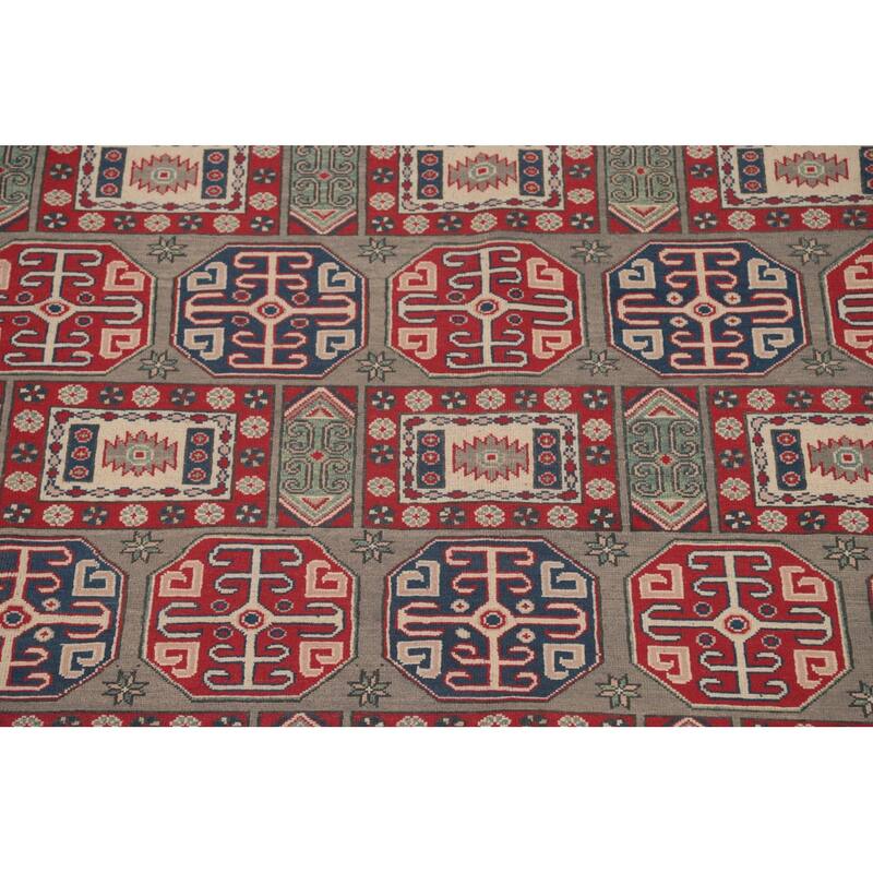 Kazak Oriental Area Rug Hand-Knotted Geometric Wool Carpet - 8'10" x 11'9"