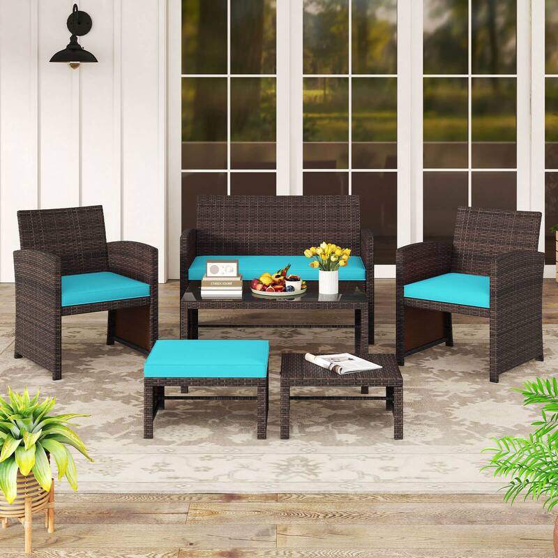 Gymax 6 PCS Patio Furniture Set w/ 1 Loveseat 1 Coffee Table 2