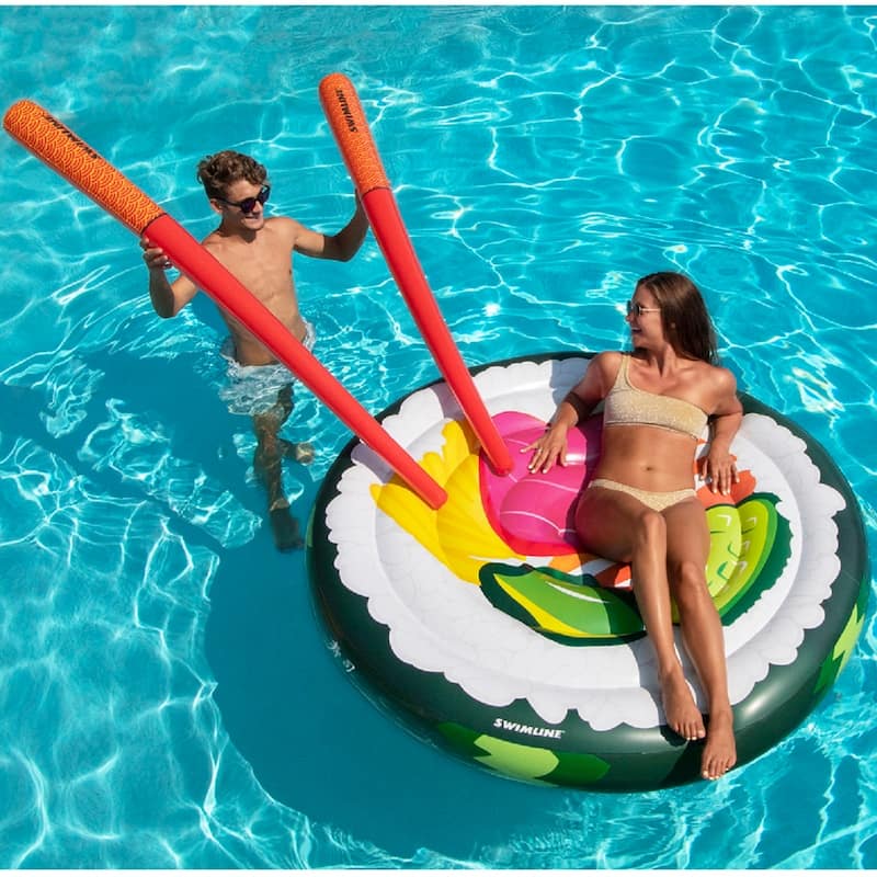 60" Inflatable Sushi Roll Island with Chopsticks Swimming Pool Float