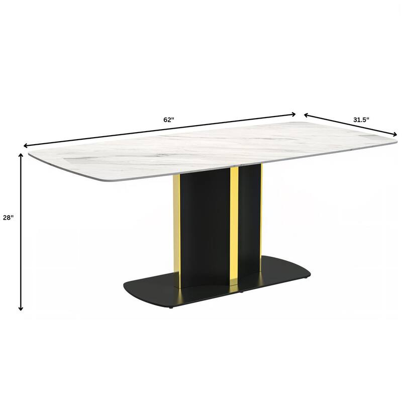 Sylva Dining Table Rectangular Tabletop in Gold Pedestal Base