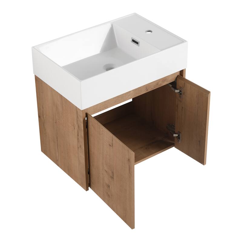 24-Inch Floating Bathroom Vanity with Thick Edge Resin Sink and Soft-Close Doors for Compact Spaces