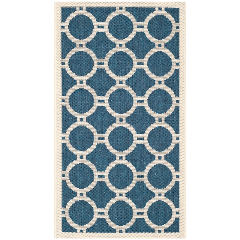 SAFAVIEH Courtyard Nira Indoor/ Outdoor Waterproof Patio Backyard Rug - 2' x 3'7" - Navy/Beige