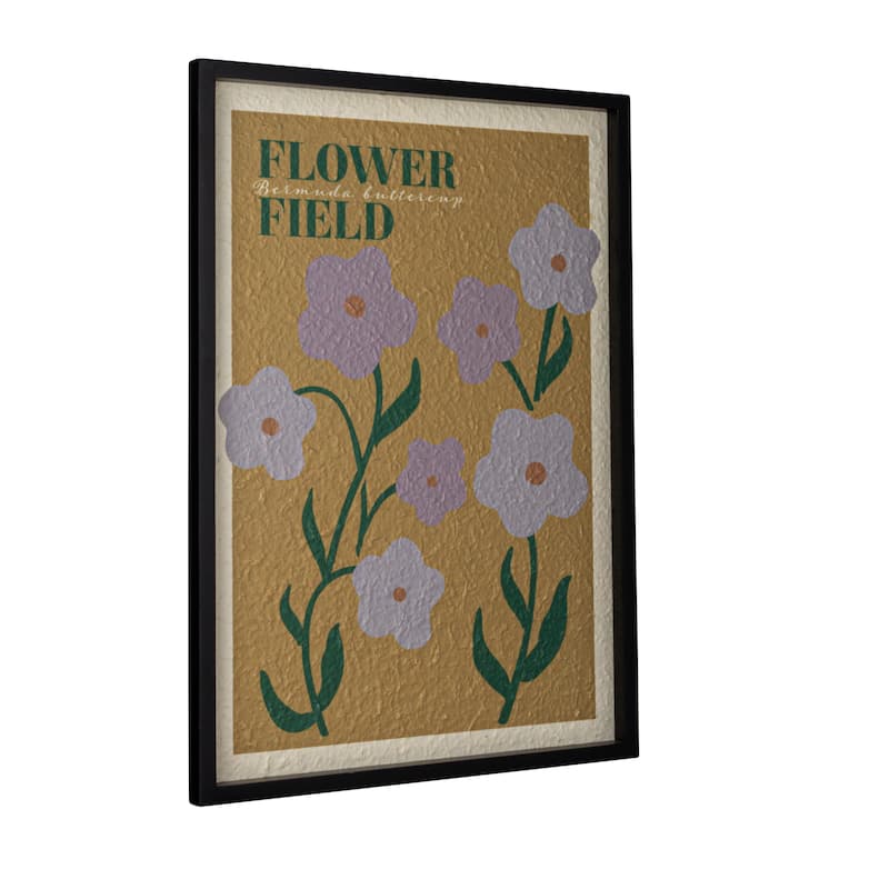 Wood Framed Textured Paper Wall Decor with "Flower Field" Text