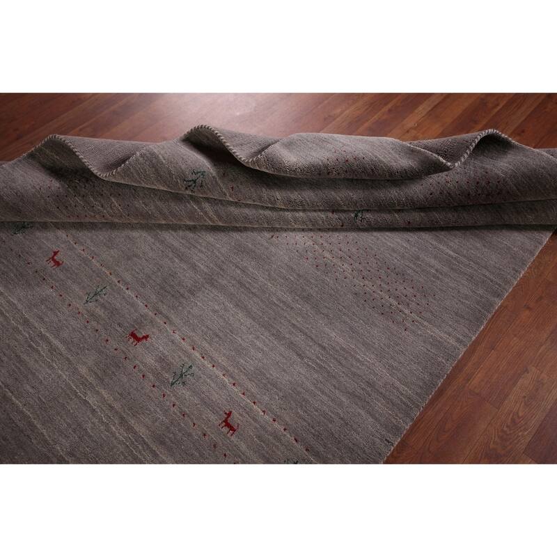Little Animals Gray Gabbeh Indian Area Rug Handmade Wool Carpet - 5'1"x 8'0"