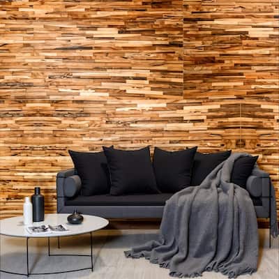 HomeRoots Brown 3D Embossed Geometric Teak Reclaimed Wood Decorative Wall Panels - 47.75' X '11.75' X '0.75