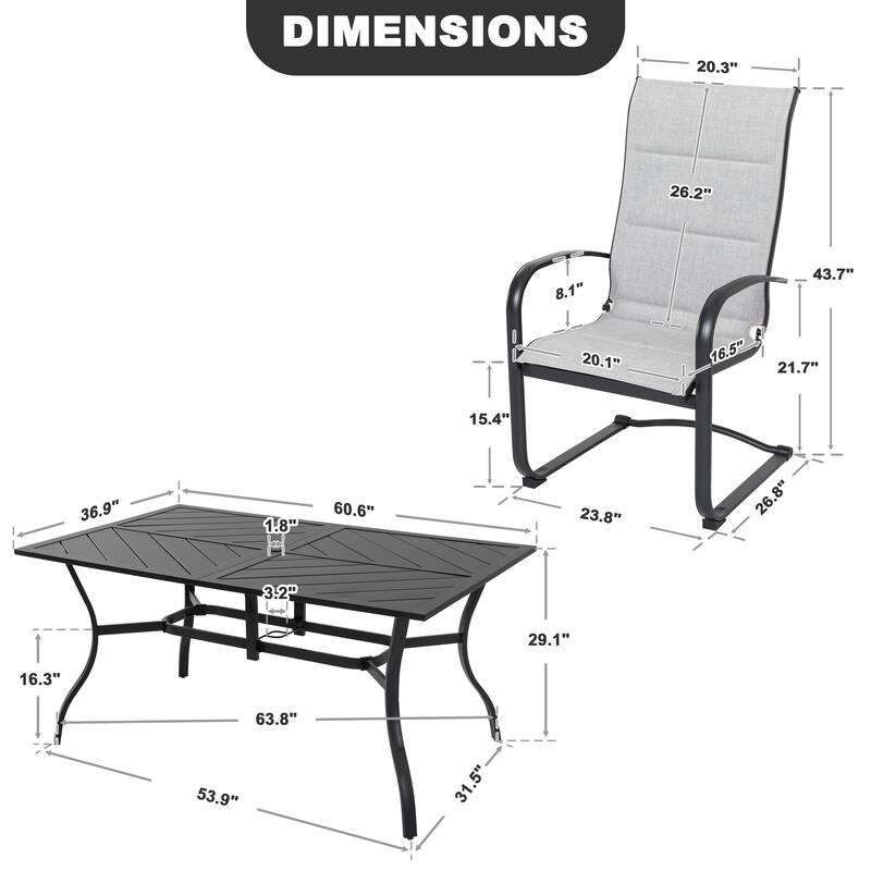Outdoor Dining Set of 7, Textilene Chairs and Iron Splicing Dining Table