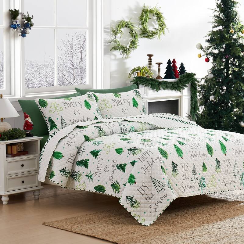 Avanti Linens Christmas Tree Twin Quilt Set