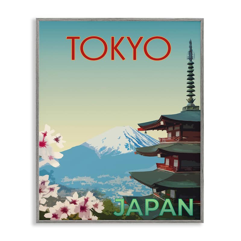 Stupell Vintage Tokyo Scenery Framed Giclee Art Design By Victoria Barnes - 24 x 30 - Grey