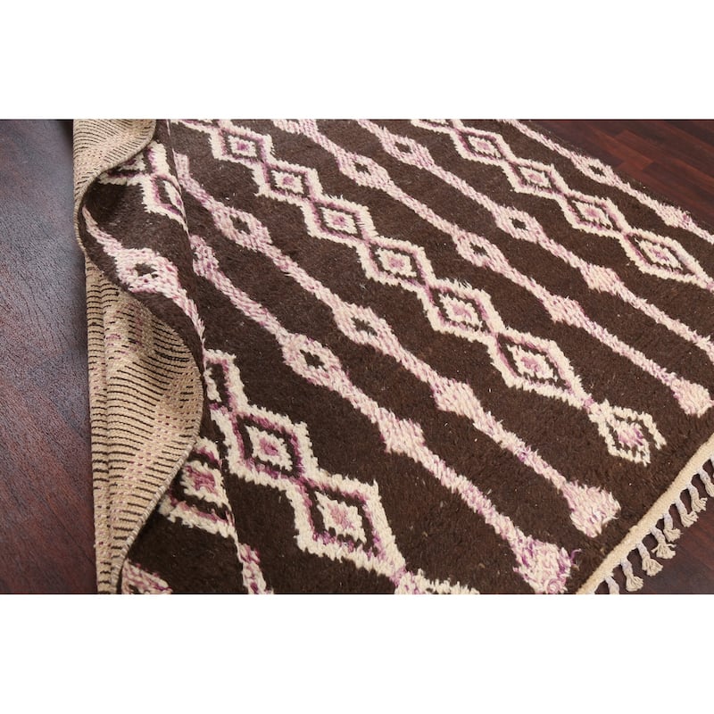 Geometric Oriental Moroccan Wool Area Rug Handmade Living Room Carpet - 7'10" x 10'9"