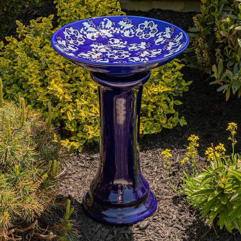 24 Inch Tall Porcelain Pedestal birdbath - 16"x16"x24"