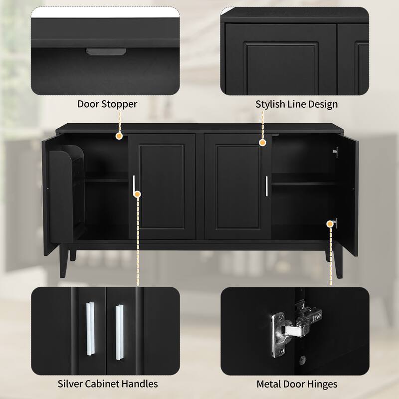 Buffet Cabinet with Door Shelf, Sideboard Cabinet with Adjustable Shelves, Wood Storage Cabinet with Conical Feet