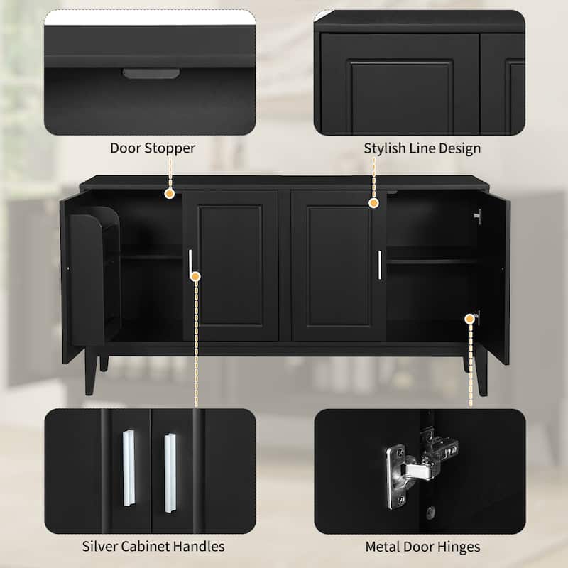 Roomfitters 4-Door Sideboard Storage Cabinet with Door Shelf, Two Large Cabinets and Adjustable Shelf