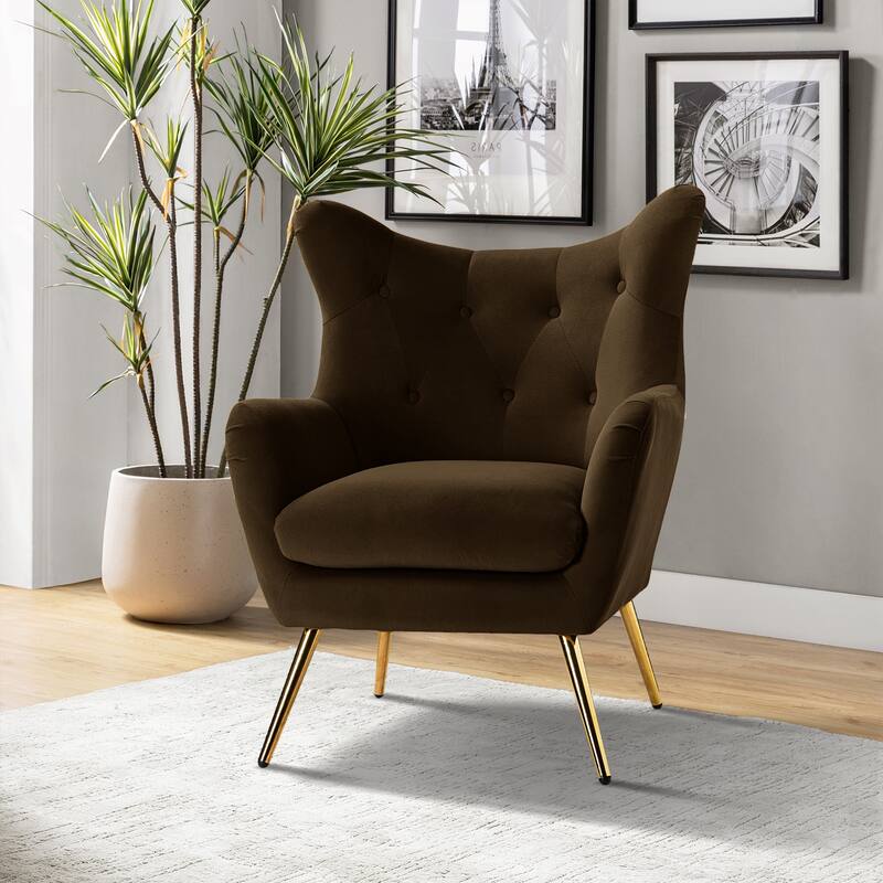 Eusebio Tufted Velvet Accent Chair with Wingback, Arms, and Metal Gold Legs for Living Room or Bedroom by HULALA HOME