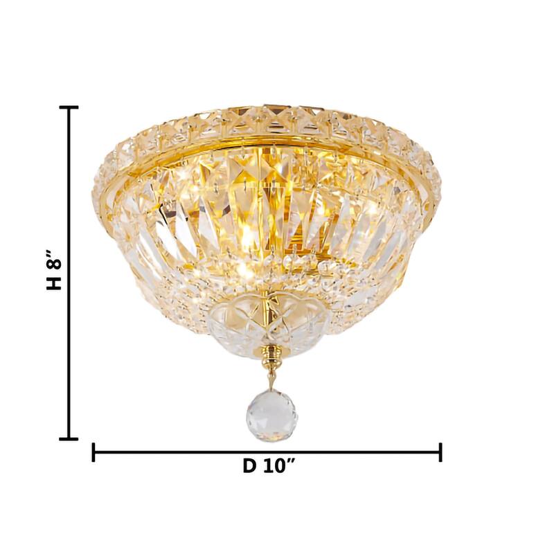 3 Light Gold Metal Flush Mount with Clear Crystal