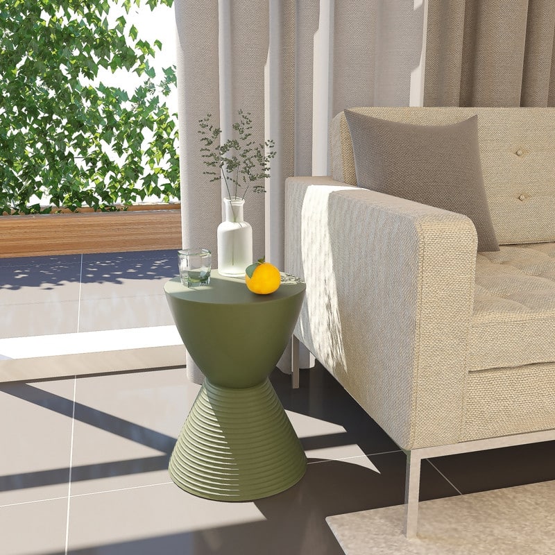 Boyd Modern Round Hourglass Polypropylene Drum Side Accent Table with Ribbed Design Base Storage for Indoor Outdoor Patio
