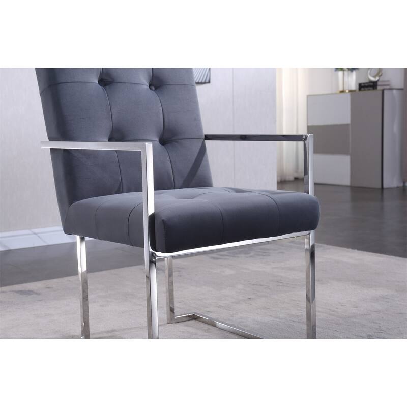 Velvet Dining Chair Tufted Design and Silver Finish Stainless Base