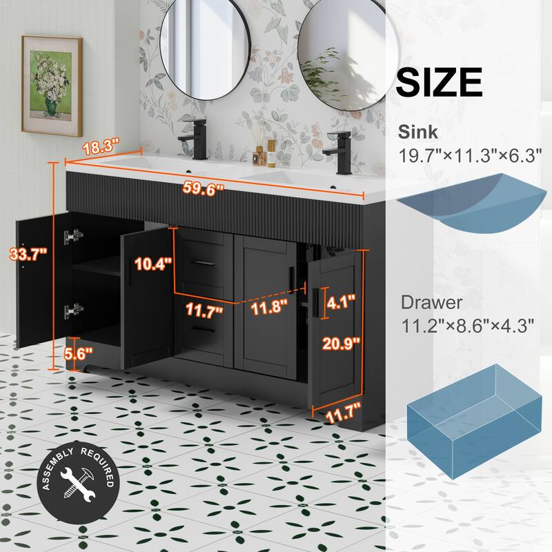 Wavy Line 30"/36"/48" Bathroom Vanity Set with Sink & Faucet