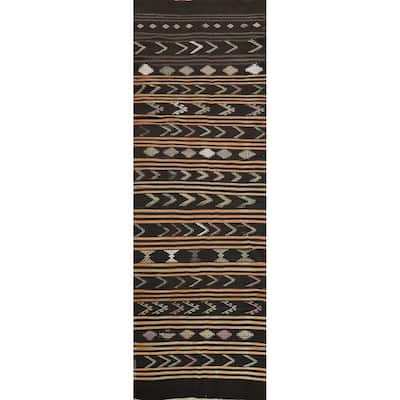 Hand Woven Oriental 100% Wool Carpet Southwestern Tribal Black Kilim Runner Rug - 11' 9'' X 3' 2''