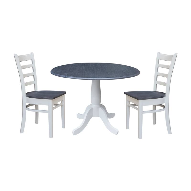 42" Round Top Dual Drop Leaf Pedestal Table with Dining Chairs - 3-Piece