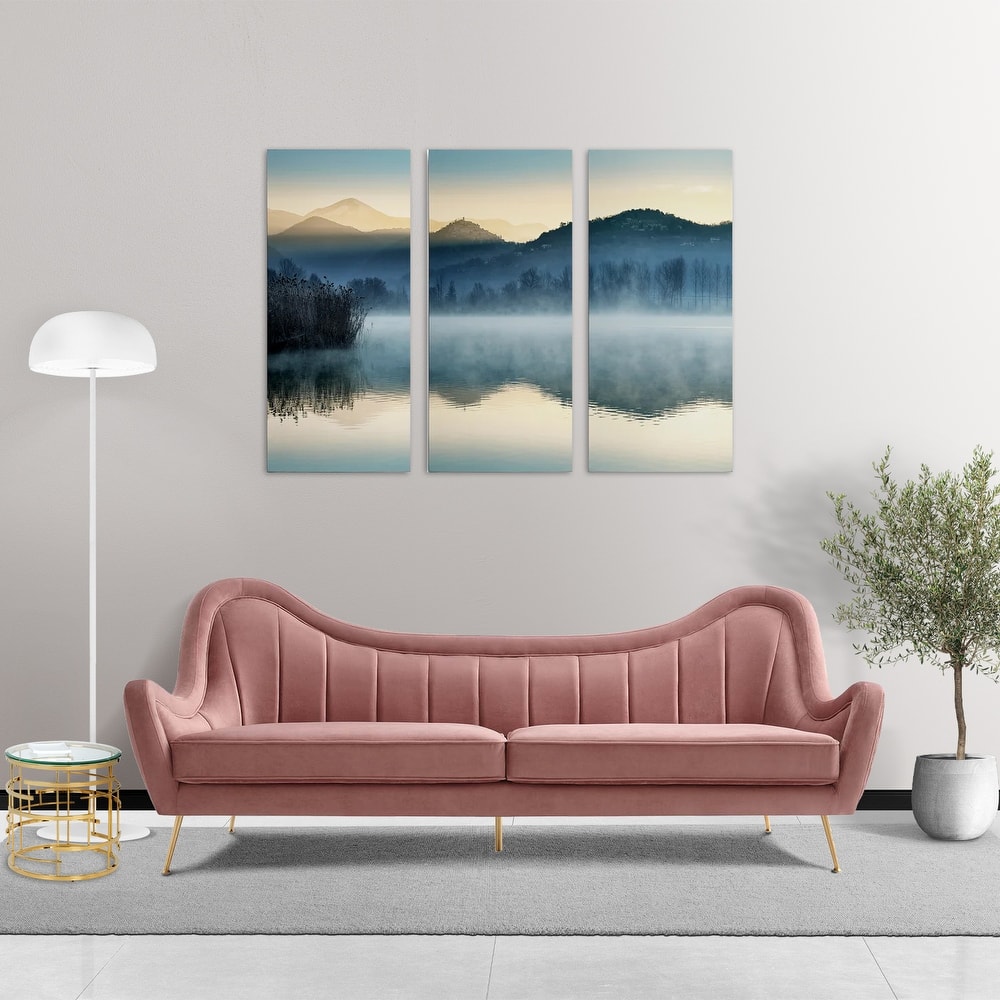 Tulsa Modern Heather Pink Velvet Upholstered Sofa with Gold Metal Legs