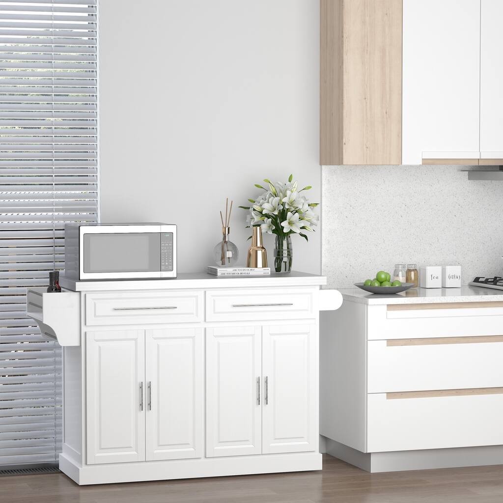 HOMCOM Portable Multi-Storage Rolling Kitchen Island Storage Cart with Stainless Steel Top, White