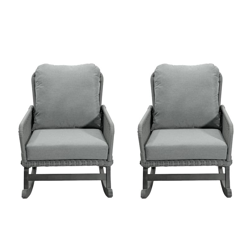 [Set of 2] Contemporary Minimalist Wicker Rocking Chair with Soft Polyester Cushions and Durable Wooden Frame
