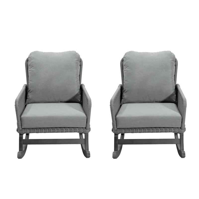 Set of 2 Wicker Rocking Chair Side Chair Reading Chair Leisure Chair Upholstered Chair Arm Chair with Wooden Frame - Gray