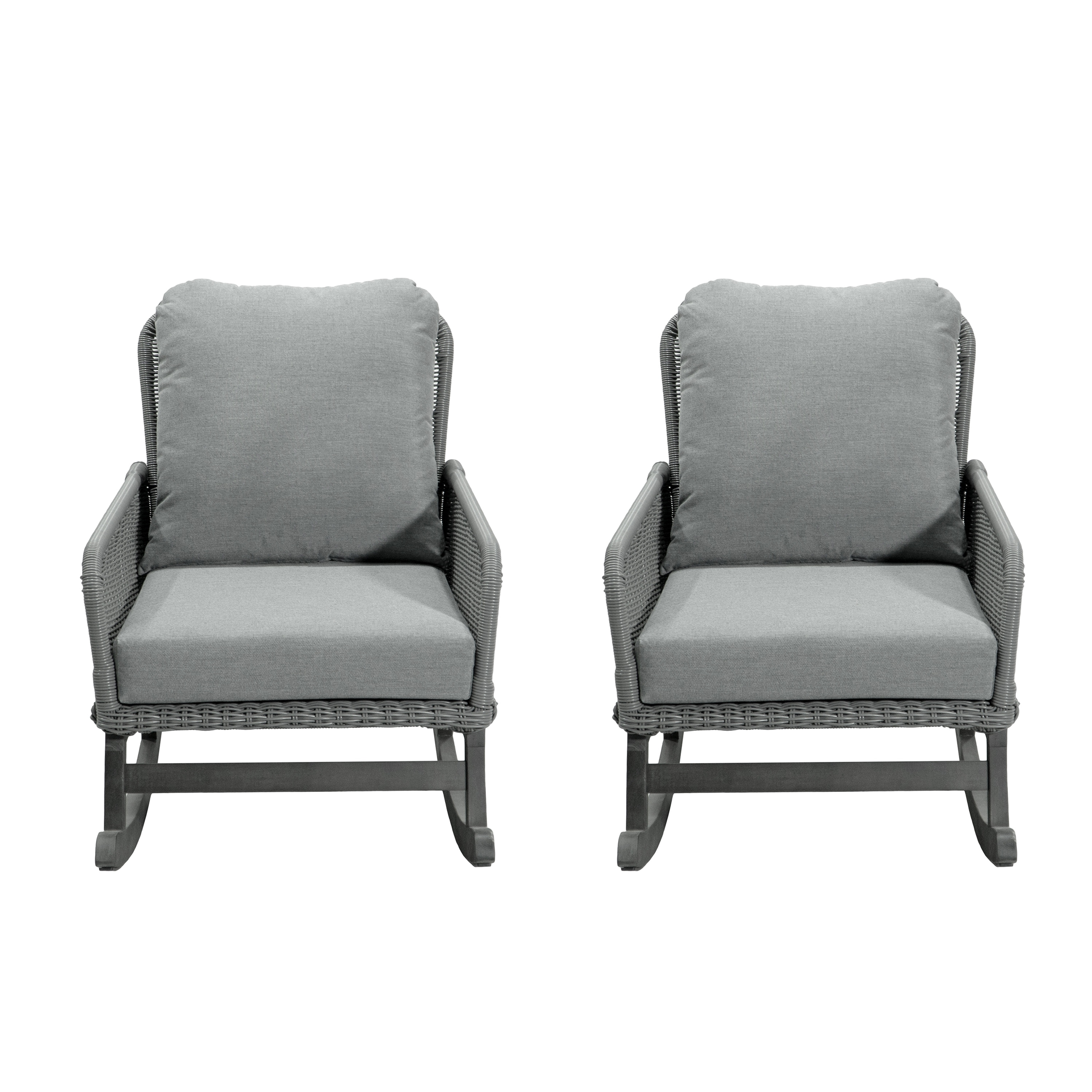 Set of 2 Wicker Rocking Chair Side Chair Reading Chair Leisure Chair Upholstered Chair Arm Chair with Wooden Frame