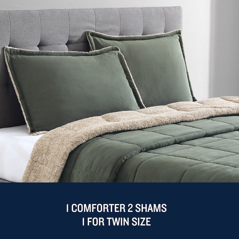 Nautica Beckett Microsuede/Sherpa Reversible Green Comforter Set
