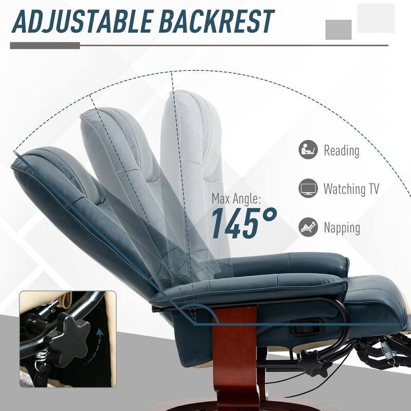 Faux Leather Manual Recliner: Adjustable Swivel Lounge Chair with Footrest, Armrest and Wrapped Wood Base for Living Room