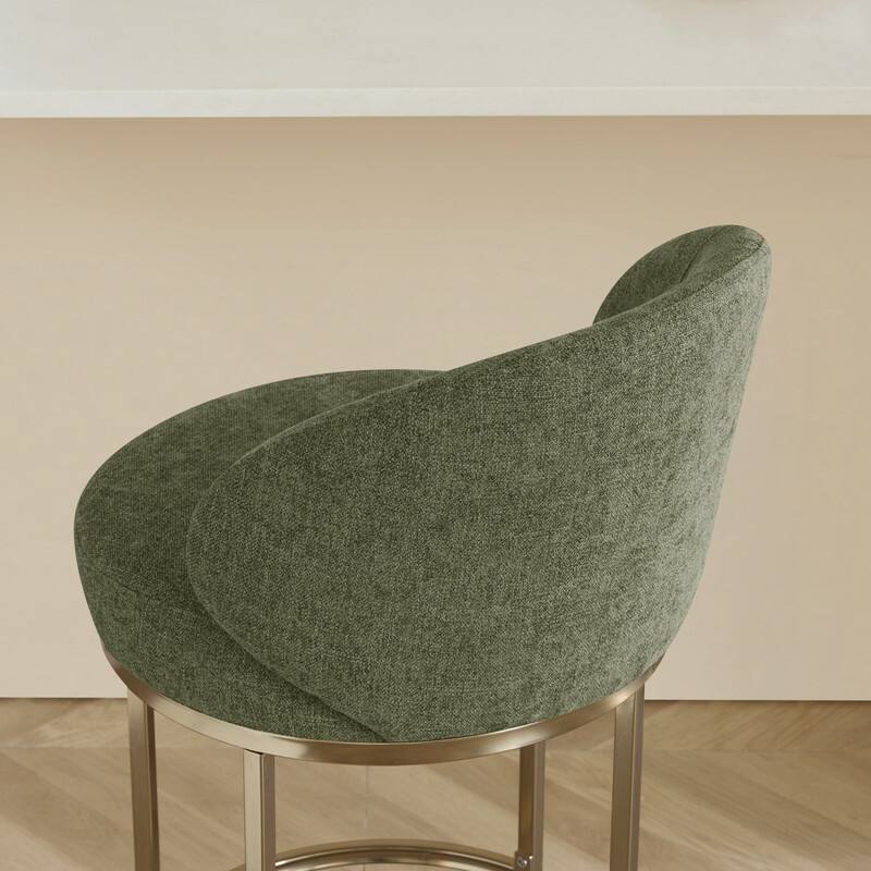 Spruce & Spring Chloe Upholstered Swivel Counter Bar Stool with Metal Frame and Arched Back