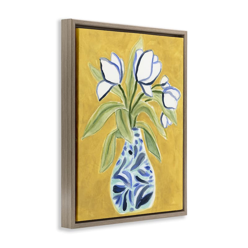 Stupell Lively Tulips in Vase Framed Floater Canvas Wall Art Design By June Erica Vess