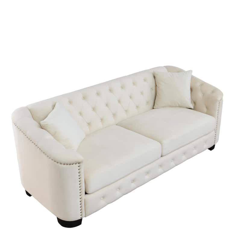 Roomfitters 5-Seater Chesterfield Sofa Set, 3+2 Velvet Tufted Couches with Rolled Arms, Nailhead Trim and Cushions