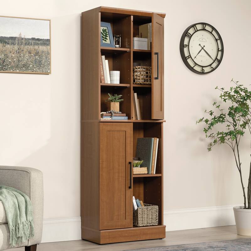 Brown Adjustable Shelf Storage Cabinet Bookcase with Doors for Bathroom Kitchen Laundry Room