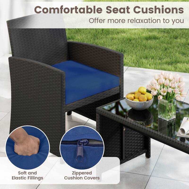 Costway 4 PCS Patio Conversation Set with Seat Cushions & Tempered - See Details