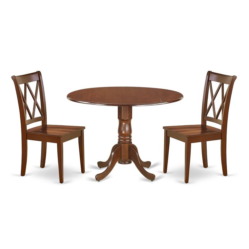 East West Furniture Dining Table Set- a Round Dining Room Table and Wooden Seat Chairs, Mahogany (Pieces Options)