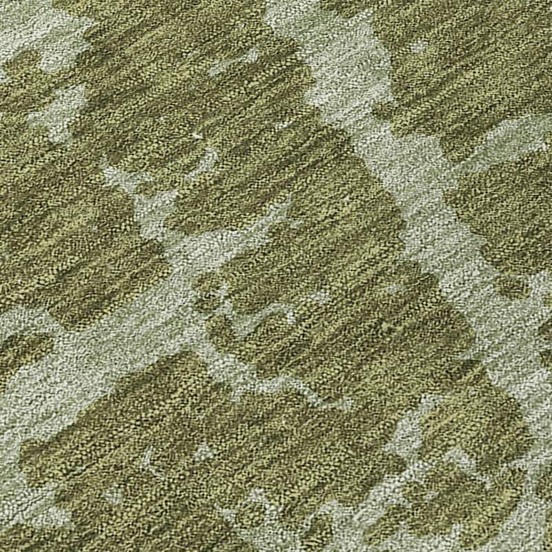 Machine Washable Indoor/ Outdoor Transitional Olive Crackle Chantille Rug