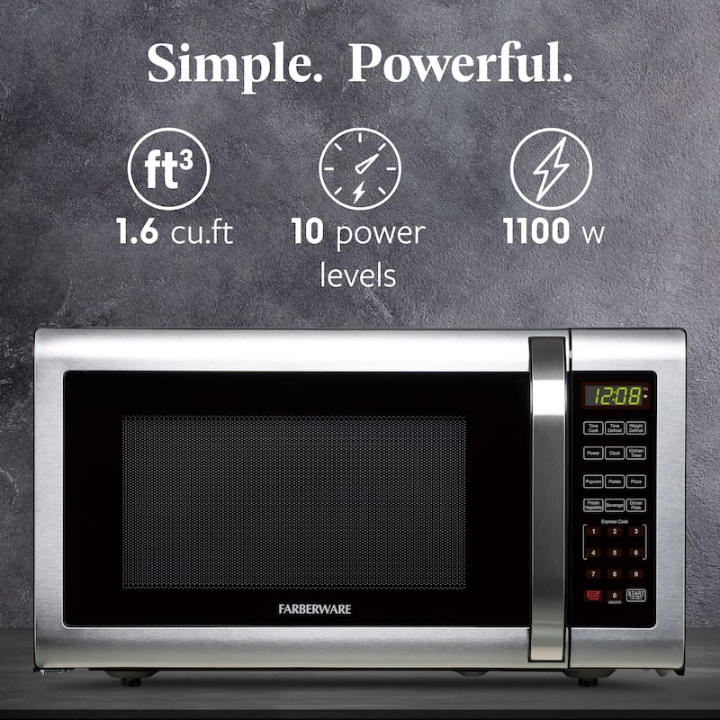 Farberware 1.6 Cu. Ft. Microwave Oven, Brushed Stainless Steel