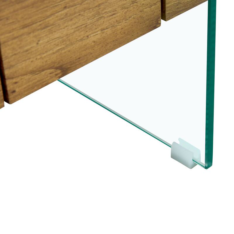 43.3 Inch Double Layer Coffee Table Storage Side Table with Open Storage Shelves, Drawers Glass Center Table End Table