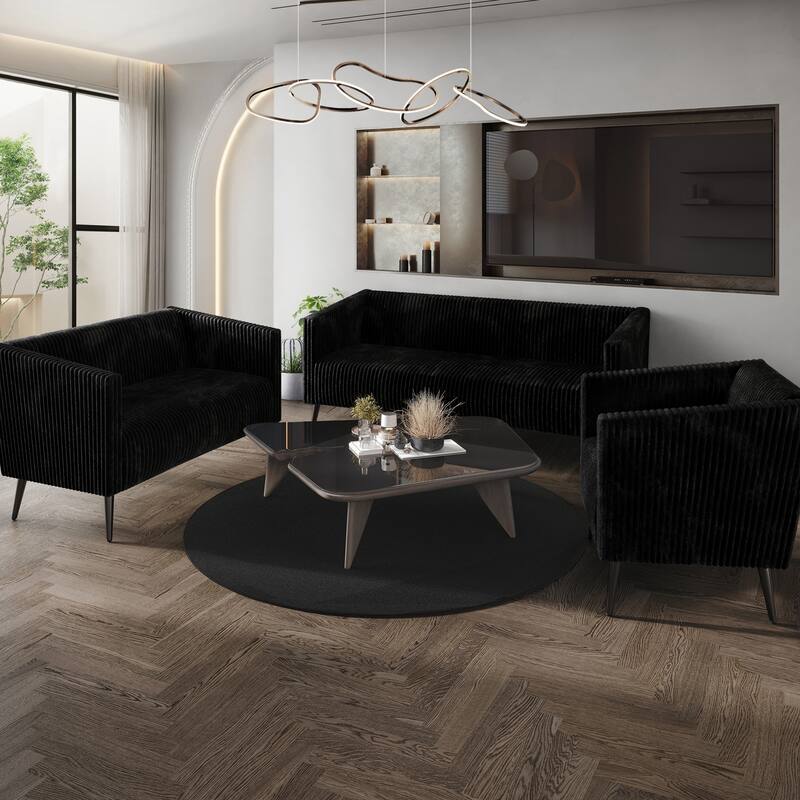 CraftPorch Corduroy Modern and Glamorous Velvet Upholstered 3-Piece Living Room Set