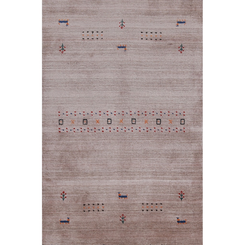 Hand Knotted Oriental 100% Wool Carpet Tribal Stripe Brown Gabbeh Area Rug - 4' 11'' X 3' 1''