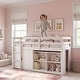 preview thumbnail 4 of 11, Twin Size Kids Loft Bed with Storage & Wardrobe, Solid Wood Pine Frame, Low Loft Bed White Kids Storage Bed